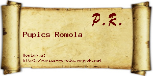 Pupics Romola névjegykártya